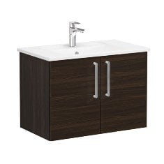 Vitra Root 66384 Lavabo Dolabı, Kapaklı, 80 cm, Ceviz, Köşeli Lavabolu